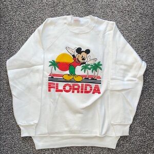 Vintage 90's Walt Disney Mickey Mouse Florida Crewneck Sweatshirt White Size S